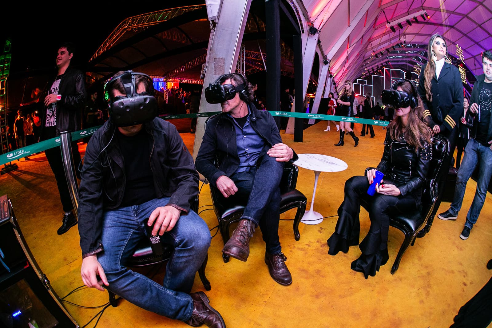 Executives using virtual reality headsets in a professional environment